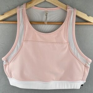 Gottex High Neck Racerback Sports Bra Pink White Mesh Colorblock Barbiecore M